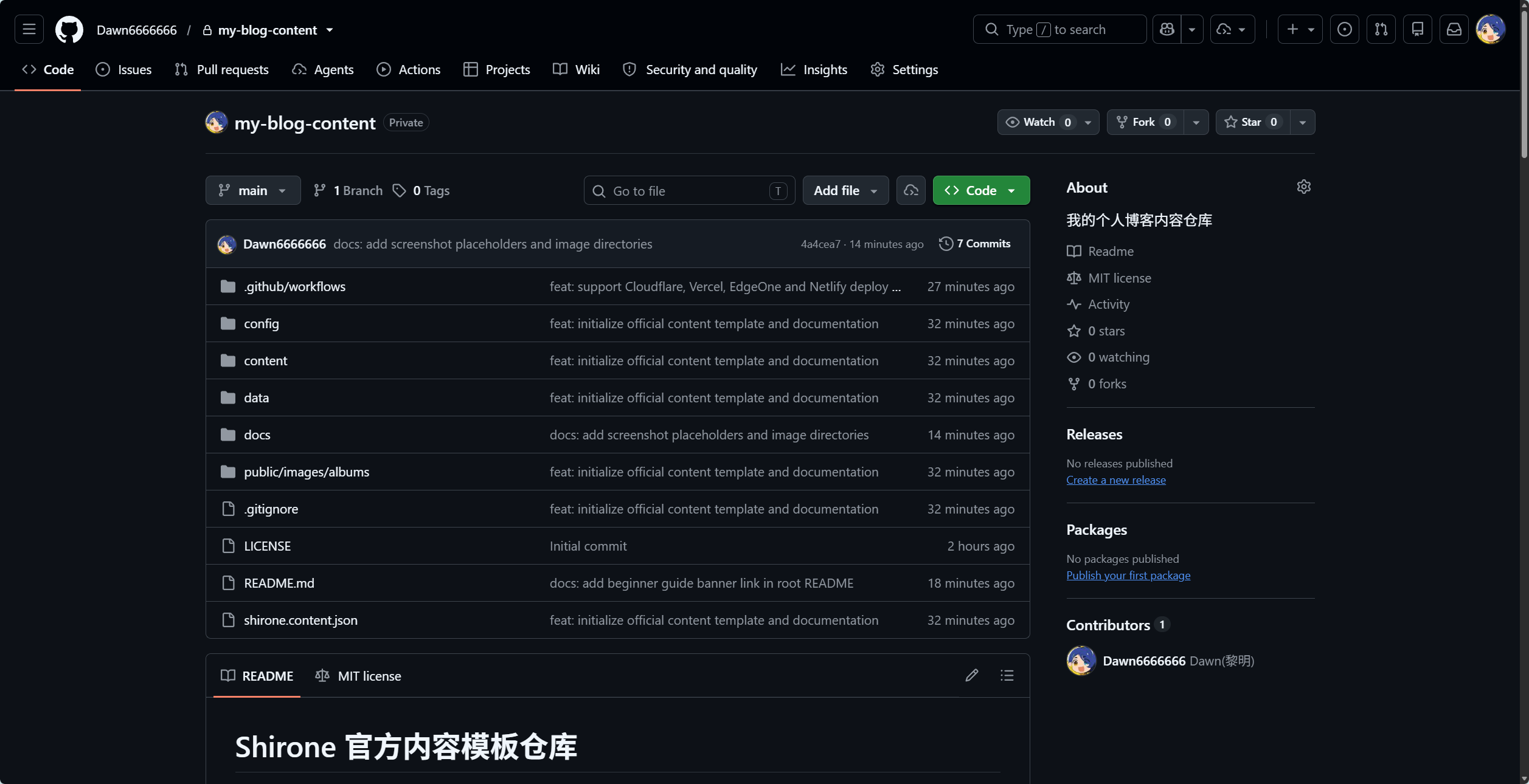 GitHub 私有仓库最终页面